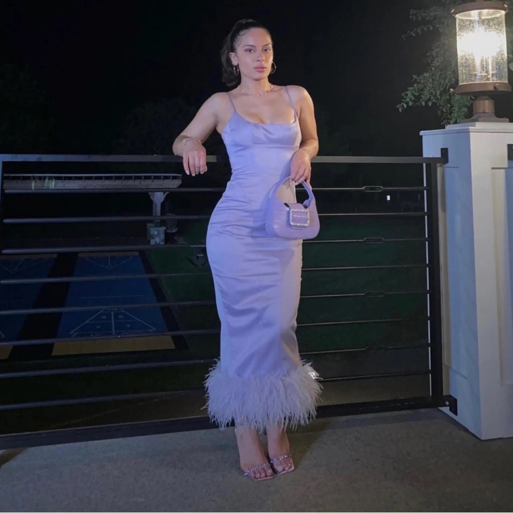 House Of Cb Helena Purple Feather Trim Dress Gem